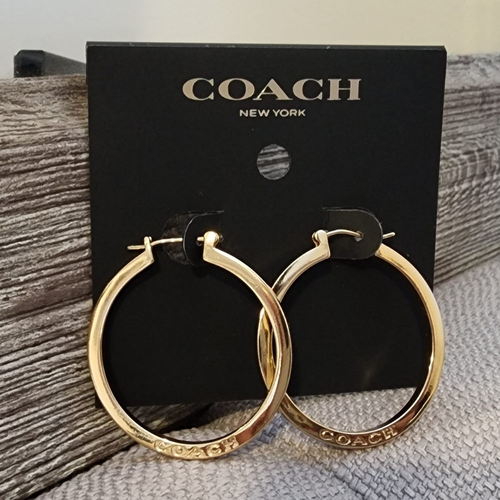 Coach Hoop Earrings, Gold Plated Brass Enamel